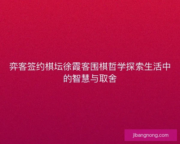 弈客签约棋坛徐霞客围棋哲学探索生活中的智慧与取舍